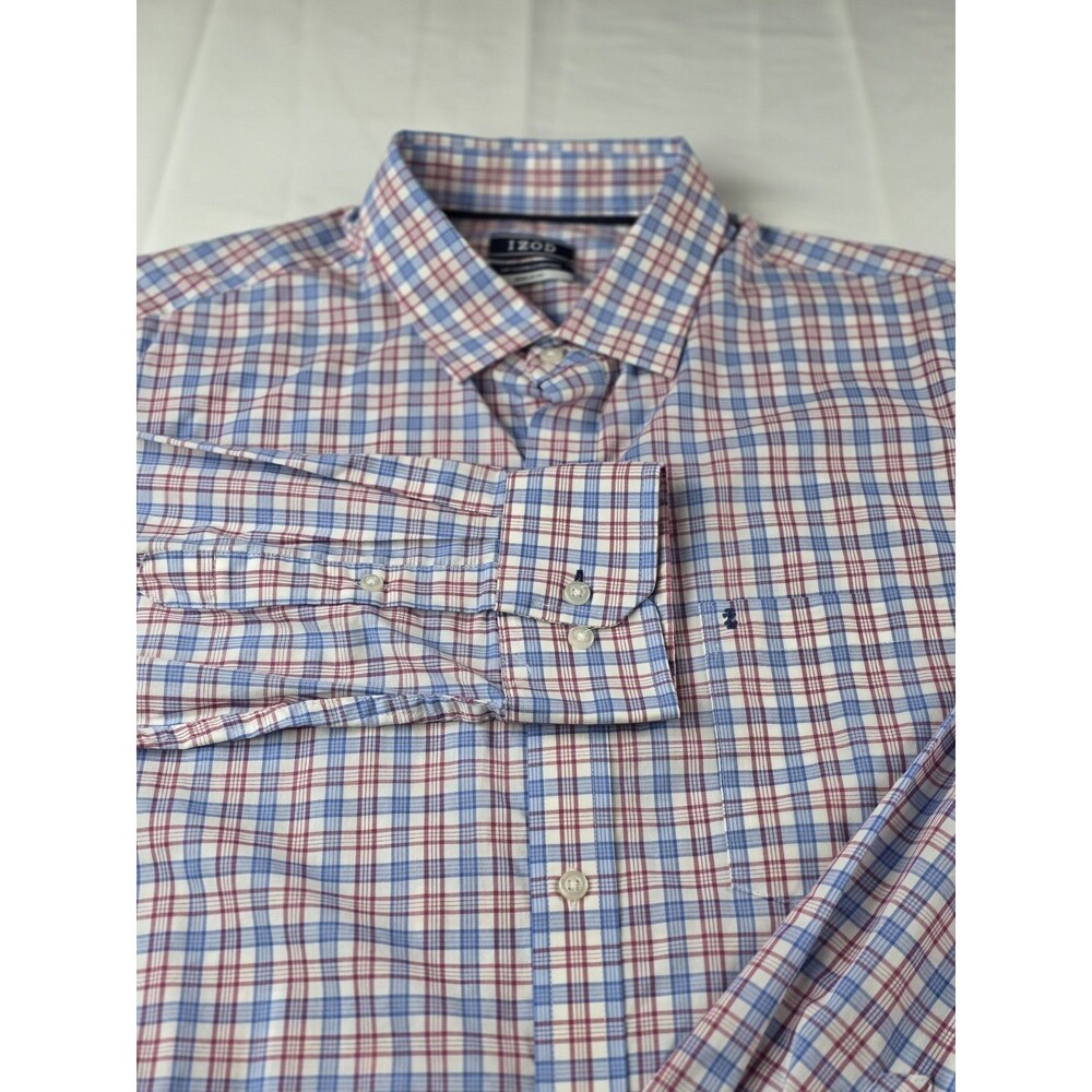 IZOD All Over Stretch 16-16 1/2 Mens 34/35‎ Blue Check Shirt Button Down Shirt